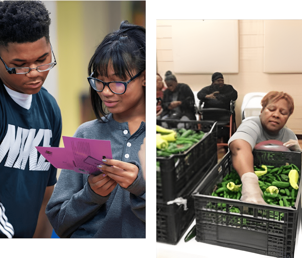 Woman sorting vegetables