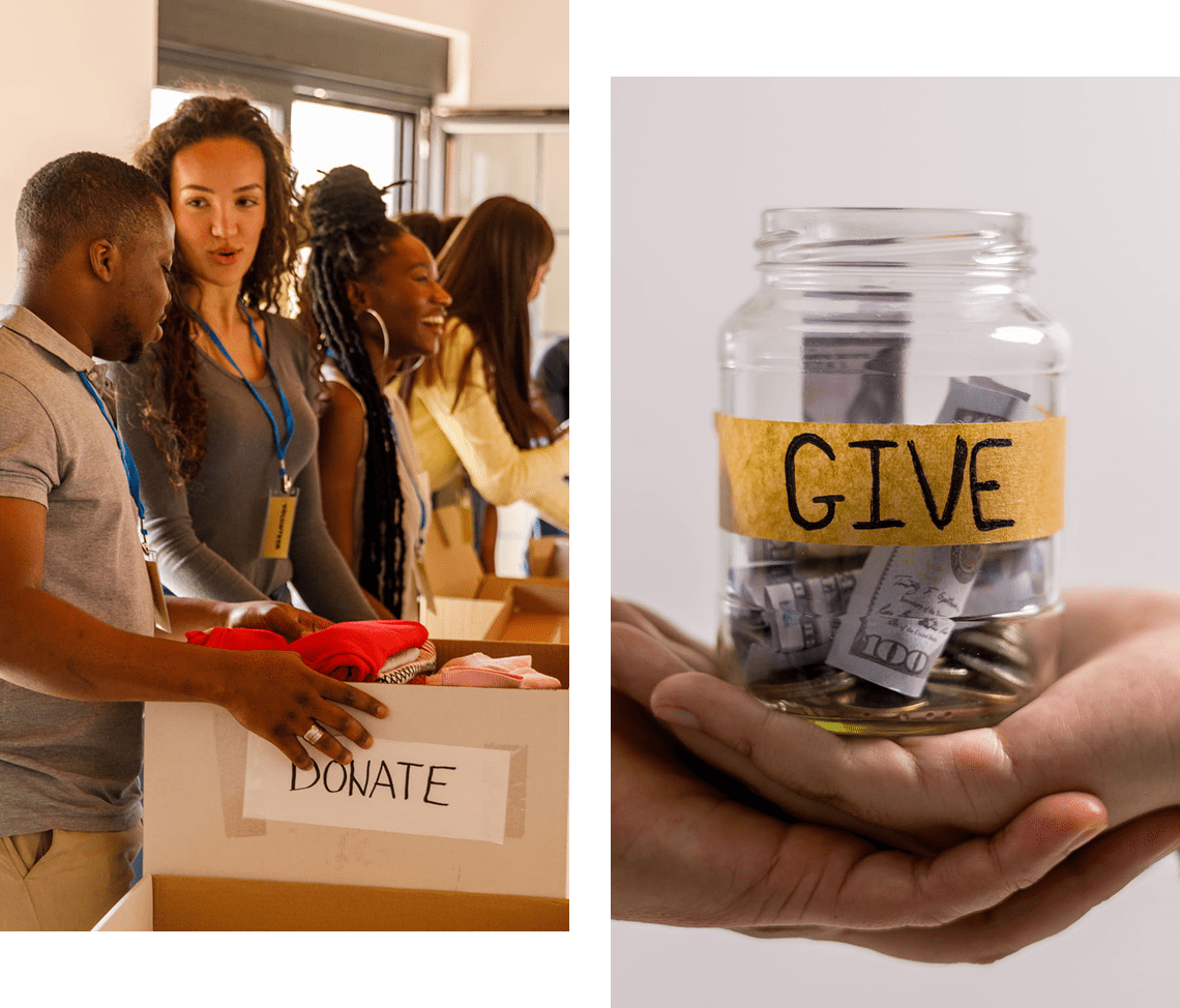 Volunteers sorting donations