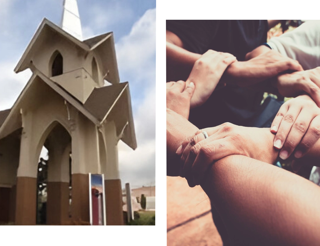 A church with a clear sky in the background.