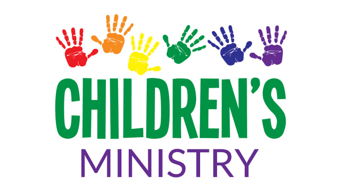 Colorful handprints above text reading Children's Ministry.